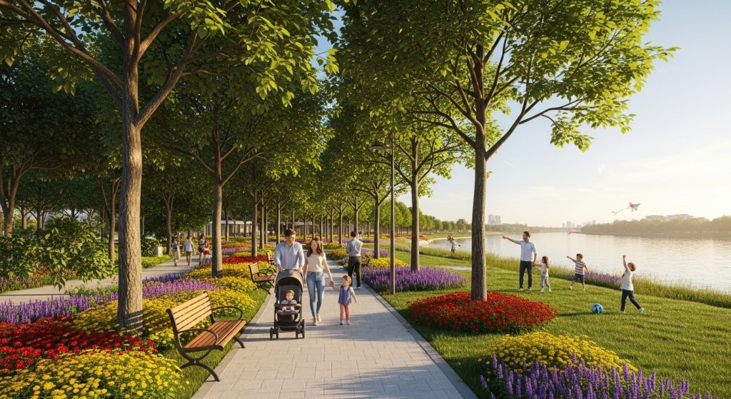 Khuôn viên dạo bộ view sông dự án Rivea Residences