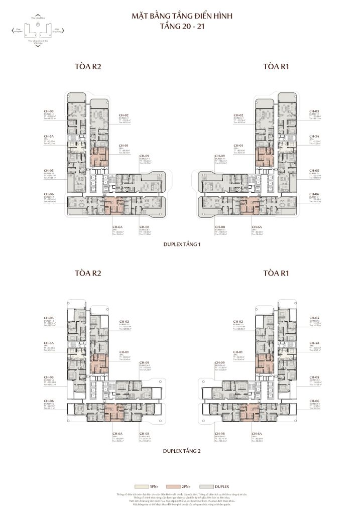 Mặt bằng điển hình tầng 20 tầng 21 duplex dự án Rivea Residences
